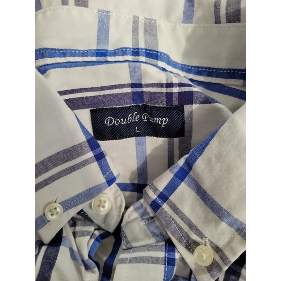 Double Pump Long Sleeve Button Down Shirt White Blue Stripe Men's L 100% Cotton - Picture 6 of 7